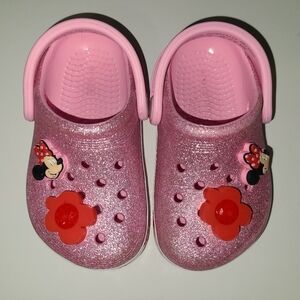 Disney Minnie Mouse Pink Sparkle Light Up Crocs Toddler Girls Child Size 7